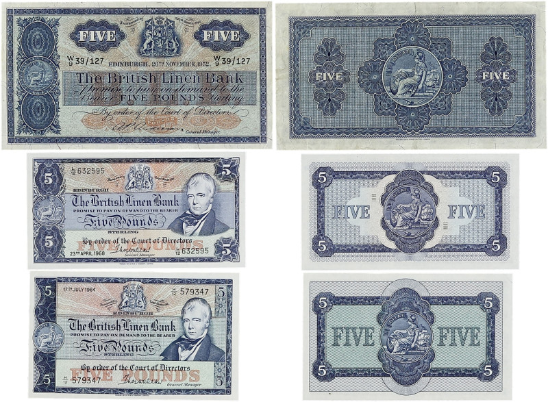 ÉCOSSE
Lot de 3 x 5 pounds 1952-1968. P.161b - P.167b - P.170.
Joli lot. TTB à S...