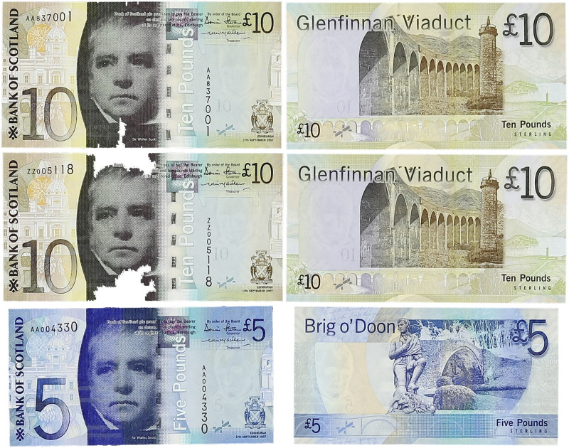 ÉCOSSE
Lot de 1 x 5 pounds et 2 x 10 pounds 2007. P.124a - P.125a (2) .
Première...