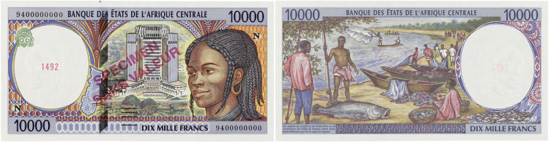ÉTATS DE L’AFRIQUE CENTRALE
10000 francs SPECIMEN Guinée Équatoriale (lettre N) ...