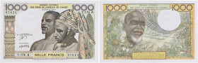 ÉTATS DE L’AFRIQUE DE L’OUEST
1000 francs Côte d'Ivoire (lettre A) type ND (1977-1979). P.103Am.
Signatures : Amoussou, Fadiga.
NEUF.