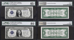 USA
Lot de 2 x 1 dollar silver certificate avec numéros spéciaux 1928 A. Fr.1601.
Numéros spéciaux C5554433B et C55554422B.
PMG 63 EPQ - PMG 64 EPQ (5...