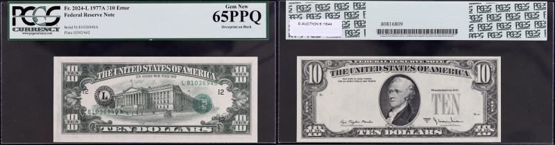 USA
10 dollars fauté impression du recto au verso 1977. Fr.2024-L.
Exceptionnel ...