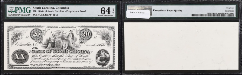 USA
20 dollars Caroline du Sud Columbia EPREUVE 1873. P.unlisted.
PMG 64 EPQ Cho...