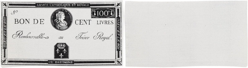 FRANCE
Faux bon de 100 livres Armée catholique et Royale de Bretagne ND. LAF.278...