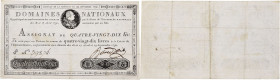 FRANCE
Assignat royal de 90 livres avec lettre G à l'envers 29 septembre 1790. P.A38 - Ass.08a.v1.
Signature Baudrais. Variété rare seulement une diza...