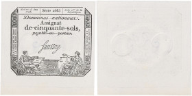 FRANCE
Assignat de 50 sols 23 mai 1793. P.A70b - Ass.42c.
Signature Saussay. Domaines nationaux.
NEUF.