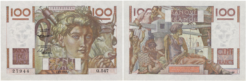 FRANCE
100 francs type 1945 “Jeune Paysan” 4-6-1953. P.128d - F.28.37.
Un léger ...