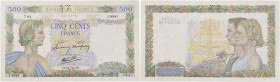 FRANCE
500 francs type 1939 “La Paix” 6 avril 1944. P.95c - F.32.46.
Joli et papier frais. Perforation "17" en marge haute sur le milieu du billet.
Da...