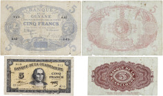 GUADELOUPE, GUYANE
lot de 2 x 5 francs ND (1942-1944). P.21b - P.1d.
Lot intéressant. B à B+.