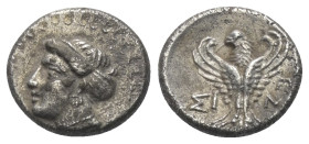 Paphlagonien. Sinope.

 Hemidrachme (Silber). Ca. 330 - 250 v. Chr.
Vs: Kopf der Sinope mit Sphendone links.
Rs: Adler nach oben fliegend, Kopf na...