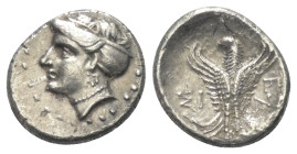 Paphlagonien. Sinope.

 Hemidrachme (Silber). Ca. 330 - 250 v. Chr.
Vs: Kopf der Sinope mit Sphendone links.
Rs: Adler nach oben fliegend, Kopf na...