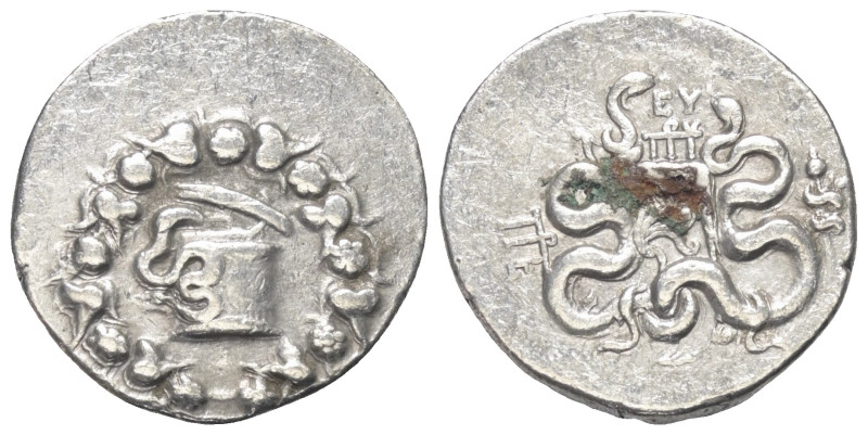 Mysien. Pergamon.

 Cistophor (Silber). Ca. 166 - 67 v. Chr.
Vs: Cista mystic...