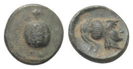Pamphylien. Side.

 Bronze. 2. - 1. Jhdt. v. Chr.
Vs: Granatapfel.
Rs: Kopf der Athena mit korinthischem Helm rechts.

11 mm. 1,22 g. 

SNG vo...