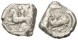 Kilikien. Kelenderis.

 Stater (Silber). Ca. 425 - 400 v. Chr.
Vs: Nackter Jüngling nach links von Pferd springend.
Rs: Ziege nach links gelagert,...