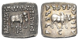 Griechische Könige in Baktrien. Apollodotos I. (ca. 174 - 165 v. Chr.).

 Drachme (Silber). Ungesicherte Münzstätte in Paropamisadai oder Gandhara....