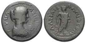 Mysien. Hadriani ad Olympum. Iulia Domna (gest. 217 n. Chr.).

 Bronze.
Vs: Drapierte Büste rechts.
Rs: Asklepios mit Schlangenstab nach links ste...