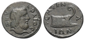 Ionien. Smyrna. Pseudo-autonome Prägungen.

 Bronze. 2. Jhdt. n. Chr.
Vs: Kopf des Zeus rechts.
Rs: Prora rechts.

17 mm. 2,55 g. 

SNG von Au...