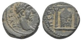 Pamphylien. Perge. Marcus Aurelius (161 - 180 n. Chr.).

 Bronze.
Vs: Büste mit Lorbeerkranz rechts.
Rs: Tempelansicht mit zwei Säulen, dazwischen...