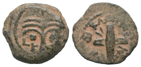 Judäa. Claudius (41 - 54 n. Chr.). Prokurator Antonius Felix (52 - 59 n. Chr.).

 Prutah (Bronze). 54 n. Chr. (Jahr 14). Jerusalem.
Im Namen Britan...