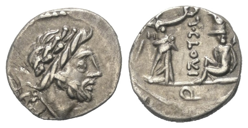 T. Cloelius.

 Quinar (Silber). 98 v. Chr. Rom.
Vs: Kopf des Jupiter mit Lorb...