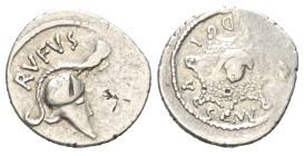 Mn. Cordius Rufus.

 Denar (Silber). 46 v. Chr. Rom.
Vs: RVFVS. Korinthischer Helm, darauf Eule.
Rs: MN CORDIVS. Aegis mit Kopf der Medusa.

18 ...