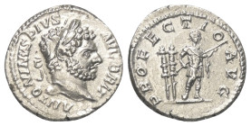 Caracalla (197 - 217 n. Chr.).

 Denar (Silber). 213 n. Chr. Rom.
Vs: ANTONINVS PIVS AVG BRIT. Kopf mit Lorbeerkranz rechts.
Rs: PROFECTIO AVG. Ca...