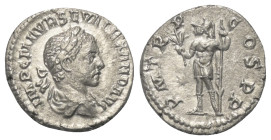 Severus Alexander (222 - 235 n. Chr.).

 Denar (Silber). 222 n. Chr. Rom.
Vs: IMP C M AVR SEV ALEXAND AVG. Büste mit Lorbeerkranz und Paludament re...