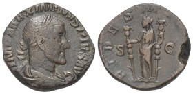 Maximinus I. Thrax (235 - 238 n. Chr.).

 Sesterz (Bronze). 235 - 236 n. Chr. Rom.
Vs: IMP MAXIMINVS PIVS AVG. Büste mit Lorbeerkranz, Paludament u...