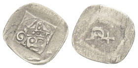 Augsburg - Bistum. Burkhard (1373 - 1404) - Friedrich II. (1414 - 1423).

 Pfennig (Silber). Ohne Jahr.
Vs: Bischofskopf frontal mit Mitra im Viers...