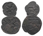 Moldau - Fürstentum (1354 - 1854). Alexandru cel Bun (1400 - 1432).

 Obol (Kupfer).
Lot (2 Stück).
Obol Typ V.

Vs: Stierkopf, links davon Rose...