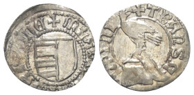 Walachei - Fürstentum. Vladislav I. (1364 - 1377).

 Dinar (Silber).
Typ III.

Vs: + M(oneta) LADIZLAI WAIWODE. Gespaltenes Wappenschild.
Rs: TR...