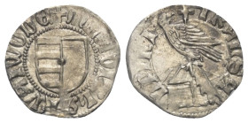 Walachei - Fürstentum. Vladislav I. (1364 - 1377).

 Dinar (Silber).
Typ III.

Vs: + M(oneta) LADIZLAI WAIWODE. Gespaltenes Wappenschild.
Rs: TR...