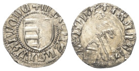 Walachei - Fürstentum. Vladislav I. (1364 - 1377).

 Dinar (Silber).
Typ III.

Vs: + M(oneta) LADISLAI WAIWODE. Gespaltenes Wappenschild.
Rs: TR...