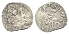 Walachei - Fürstentum. Mihail I. (1418 - 1420).

 Ducat (Silber).
Vs: IW M[XA] - L [B]OI (Slawisch). Herrscher mit Lanze und Kreuzglobus frontal st...