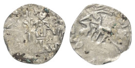 Walachei - Fürstentum. Mihail I. (1418 - 1420).

 Ducat (Silber).
Vs: [IW] M - ...O (Slawisch). Herrscher mit Lanze und Kreuzglobus frontal stehend...