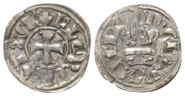 Achaia - Fürstentum. Florent von Hainaut (1289 - 1297).

 Denar (Silber).
Vs: + FLORENS P ACh. Kreuz.
Rs: + D' CLARENCIA. Stilisiertes Kastell.
...