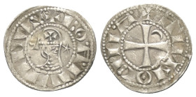 Antiochia - Fürstentum. Bohemund III. (1163 - 1201).

 Denar (Silber).
Vs: Helmbüste im Harnisch links.
Rs: Kreuz, im ersten Quadranten Halbmond....