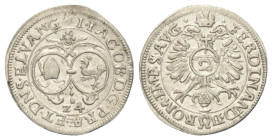 Ellwangen - Stadt. Johann Jakob Blarer von Wartensee (1621-1654).

 Halbbatzen (2 Kreuzer, Silber). 1624.
Vs: Doppelwappen, darunter 24.
Rs: Gekrö...