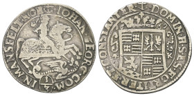 Mansfeld - Grafschaft. Vorderortlinie Eisleben. Johann Georg III. (1647 - 1710).

 1/3 Taler (Silber). 1669. Eisleben.
Vs: Heiliger Georg im Harnis...