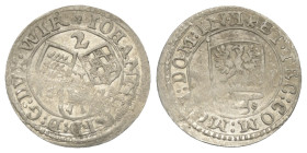 Württemberg. Herzogtum (1495 - 1806). Johann Friedrich (1608 - 1628).

 2 Kreuzer (Silber). 1624. Christophstal.
Vs: Drei Wappen kleeblattförmig an...
