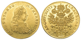 Habsburger bis 1806. Maria Theresia (1740 - 1780).

 2 Dukaten (Gold). 1777. Karlsburg.
Vs: Verschleierte Büste rechts.
Rs: Doppelköpfiger, bekrön...