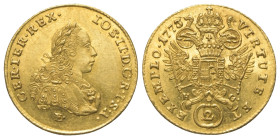 Habsburger bis 1806. Joseph II. (1765 - 1780 / 1780 - 1790).

 2 Dukaten (Gold). 1773 E. Karlsburg.
Vs: Belorbeerte Büste im antikisierenden Harnis...