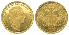 Kaisertum Österreich (1804 - 1918). Franz Joseph I. (1848 - 1916).

 Dukat (Gold). 1865. Wien.
Vs: Belorbeerter Kopf rechts.
Rs: Doppelköpfiger, b...