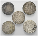 Österreich - Lots.


Habsburger bis 1806. 
Leopold I. (1658 - 1705). Joseph I. (1705 - 1711).

Lot (5 Stück, Silber): 
3 Kreuzer 1668 SHS und 1...