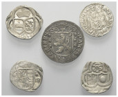 Österreich - Lots.


Salzburg - Erzbistum.

Lot (5 Stück, Silber):
2 Pfennige (Zweier). Einseitige Prägung (3 Stück).
Darunter Wolf Dietrich vo...