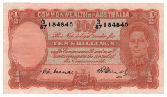 Australia 10 Shillings 1949 (ND)
P# 25c, N# 202341; # G87 184840; Coombs/Watt; XF