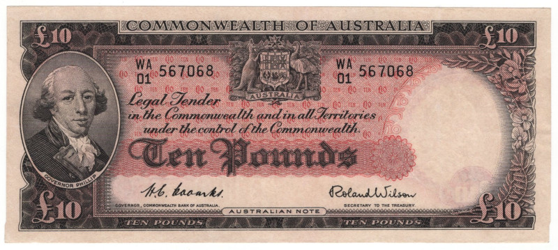Australia 10 Pounds 1954 - 1959 (ND)
P# 32a, N# 202367; # WA01 567068; AUNC
