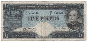 Australia 5 Pounds 1960 - 1965 (ND)
P# 35a, N# 202364; # TC93 555228; F-VF