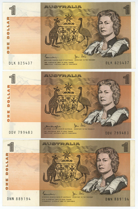 Australia 3 x 1 Dollar 1966 - 1973 (ND)
P# 37, N# 202380; XF-UNC