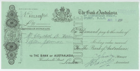 Australia Bank of Australasia Check for £15 Sydney 1908
# 122165; Duplicate cross-print; VF